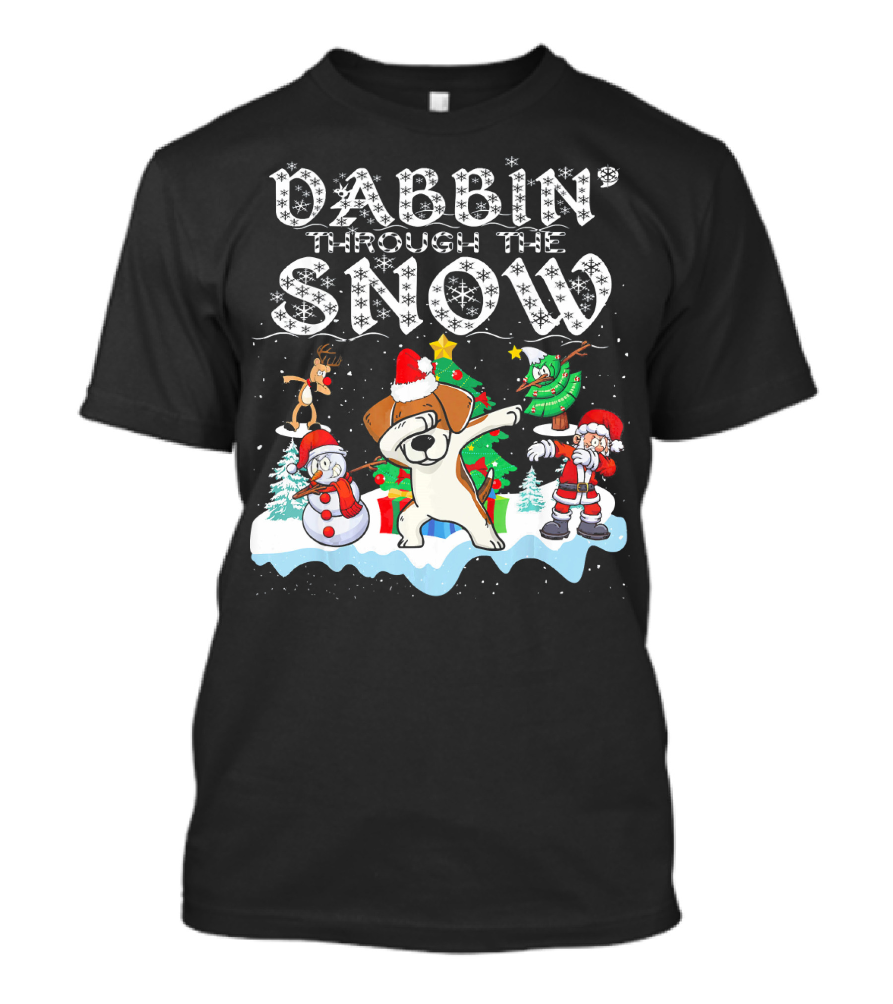 Dabbin' Through The Snow Beagle Santa Reindeer Snowman Christmas Tree T-Shirt