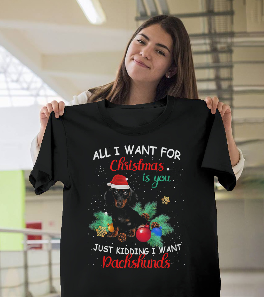 All I Want for Christmas Is You Just Kidding I Want Dachshunds T-Shirt