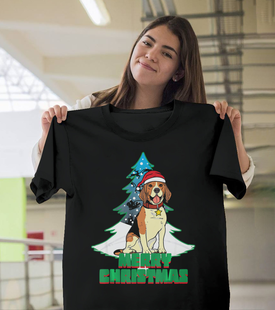 Merry Christmas Beagle Dog Santa Hat T-Shirt