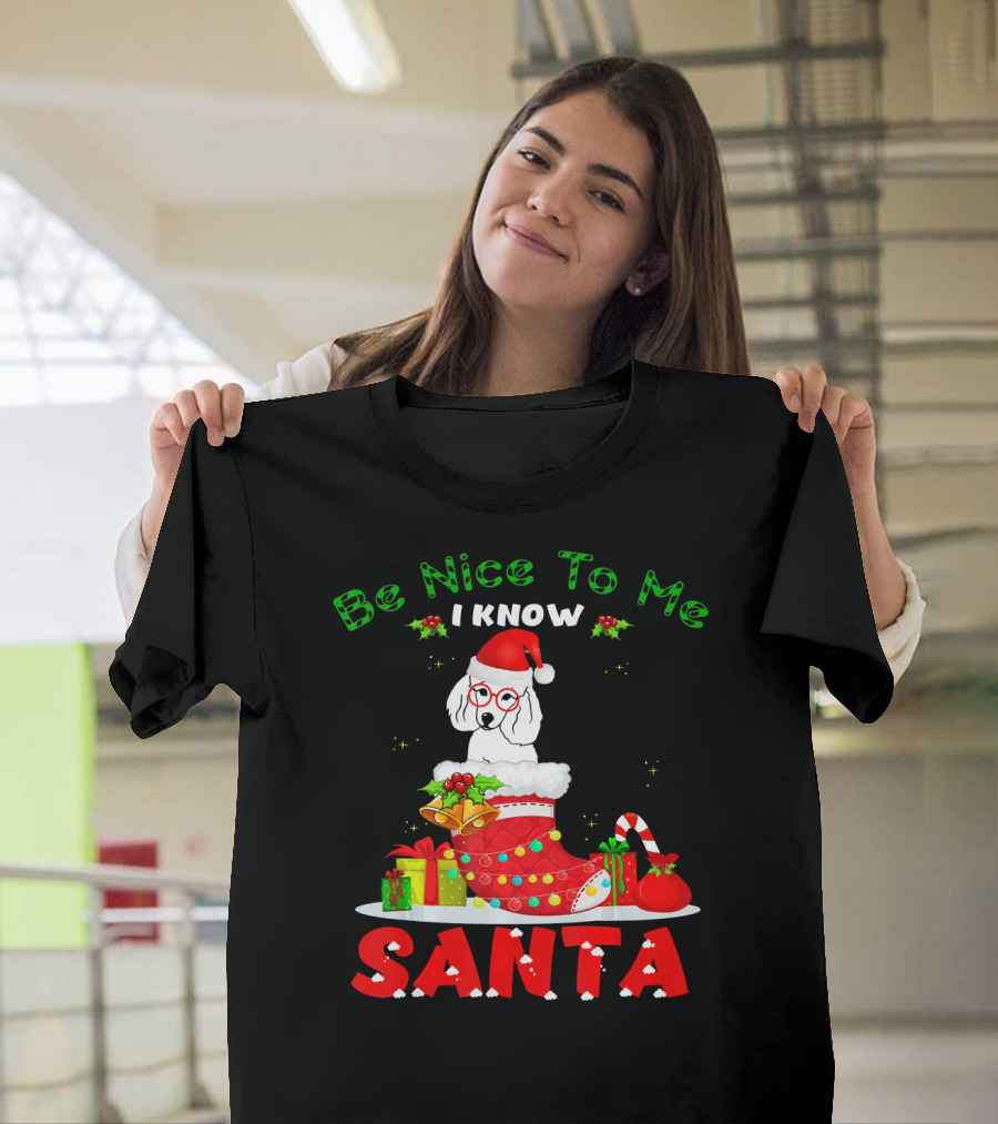 Be Nice To Me I Know Santa Poodle Christmas Stocking Gifts T-Shirt