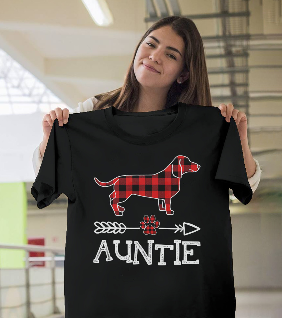 Auntie Dachshund Plaid Dog Matching Family Pajamas T-Shirt