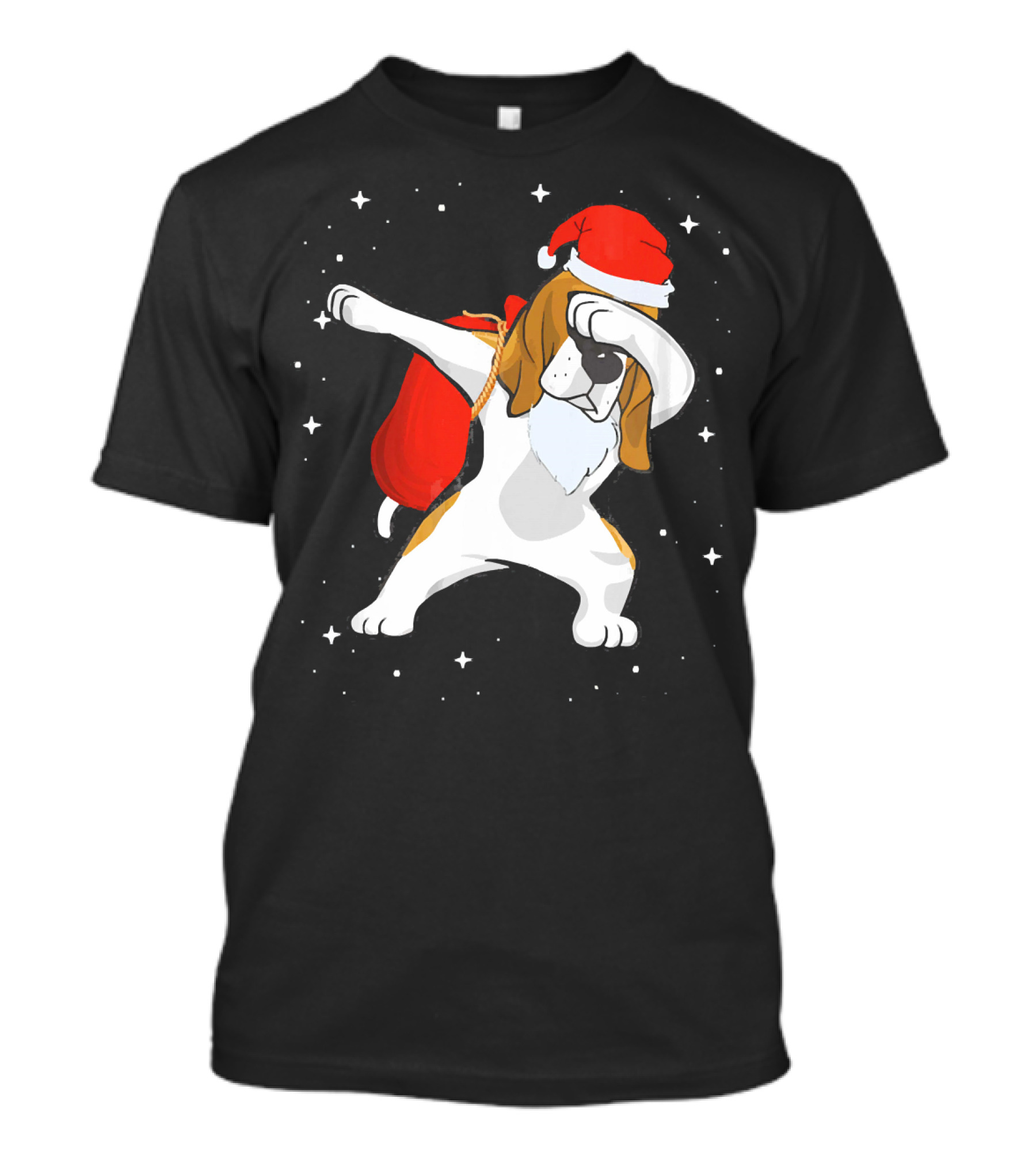 Santa Dabbing Beagle Hound Dog With Christmas Bag And Stars T-Shirt