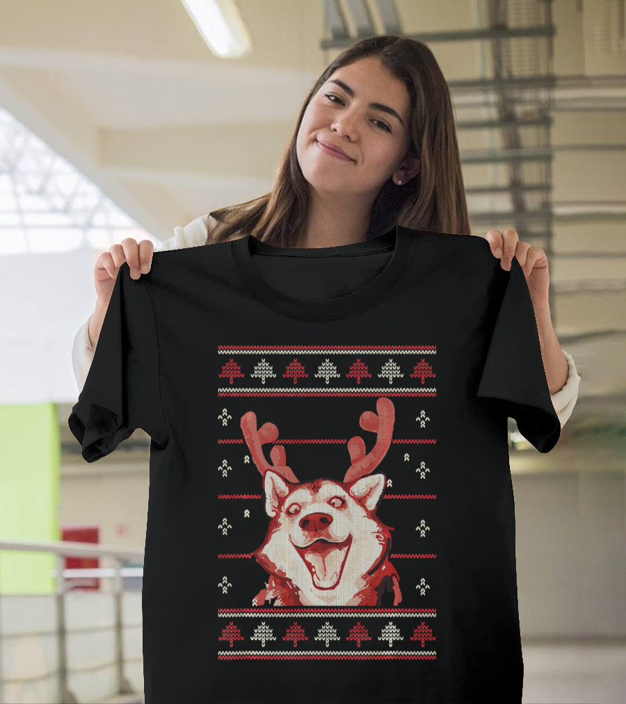 Funny Husky Reindeer Christmas T-Shirt
