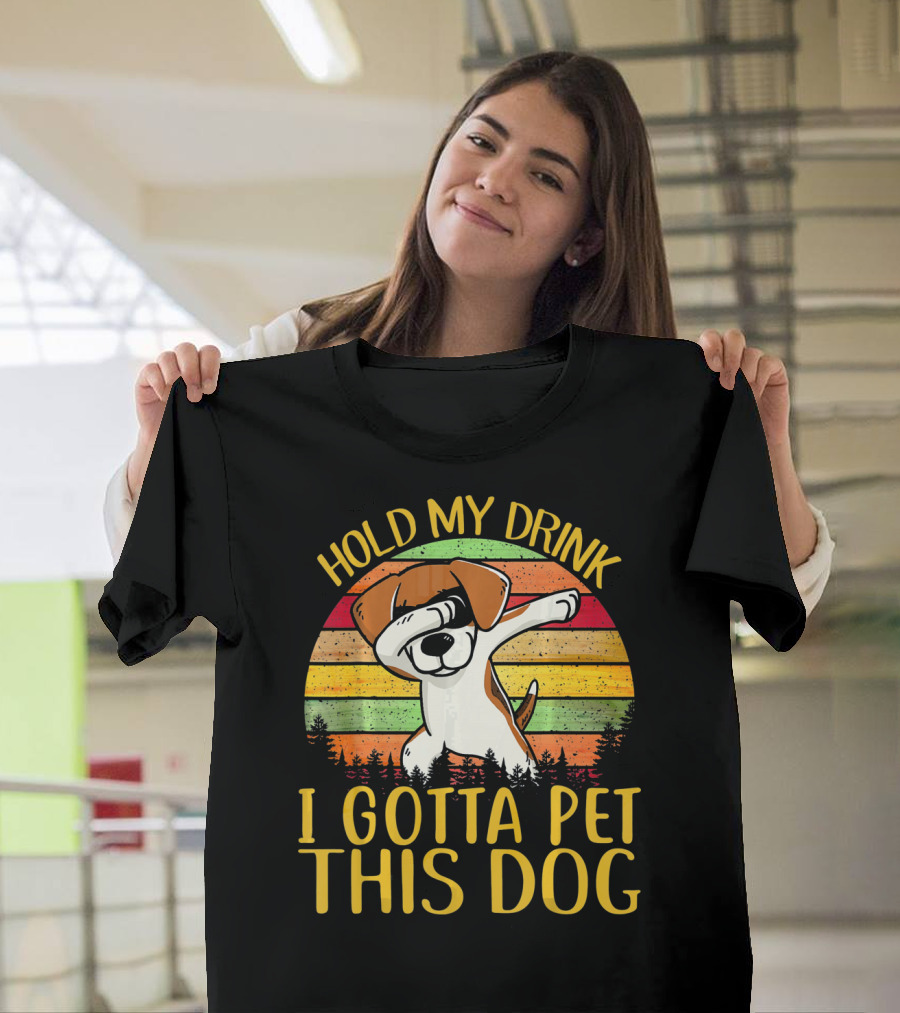 Hold My Drink I Gotta Pet This Dog Beagle Dab Retro Stripes T-Shirt