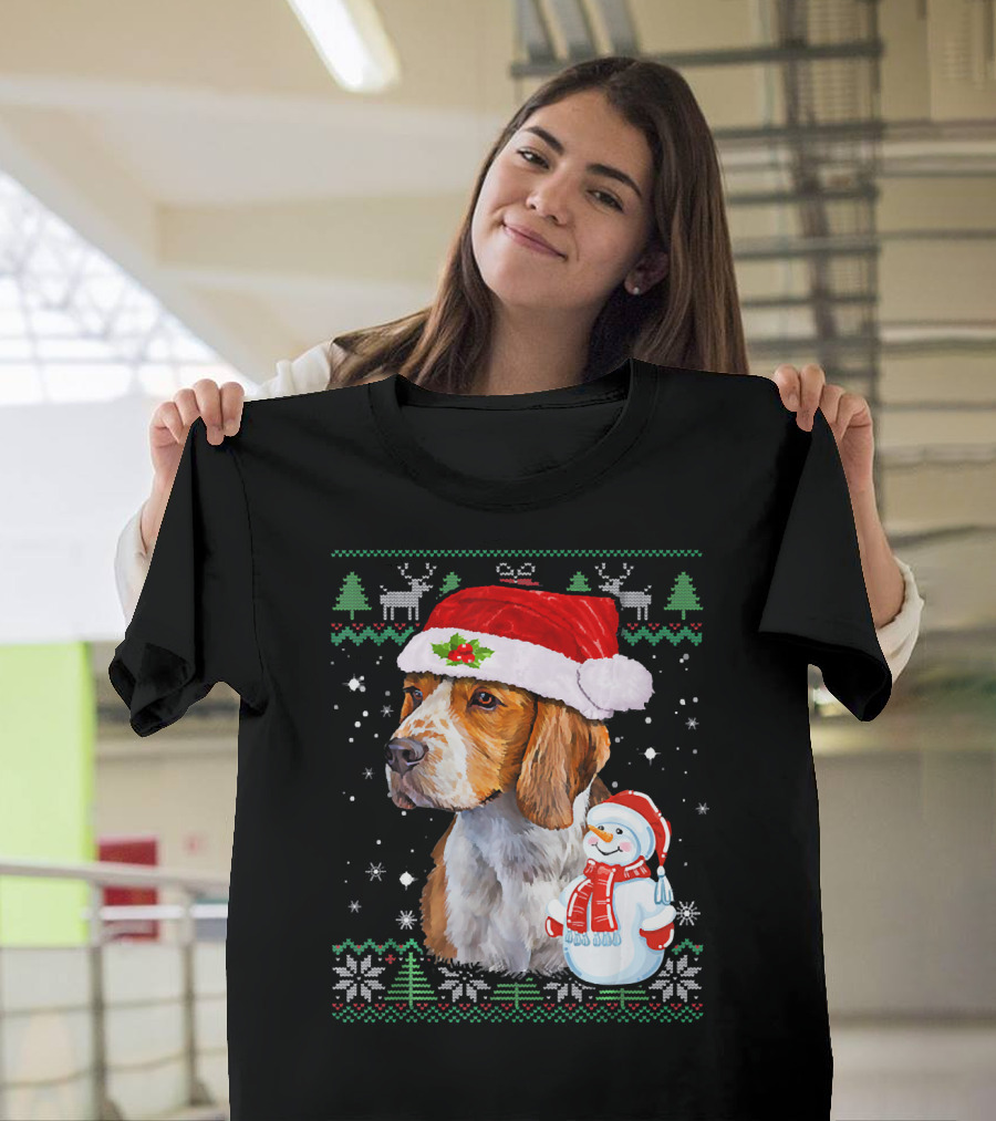 Funny Beagle Dog Ugly Christmas Sweaters with Santa Hat and Snowman T-Shirt
