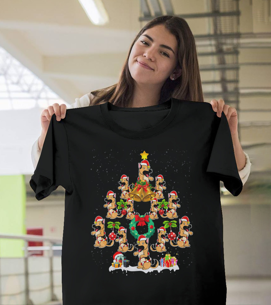Funny German Shepherd Christmas Tree Holiday Festive Santa Paws and Presents T-Shirt