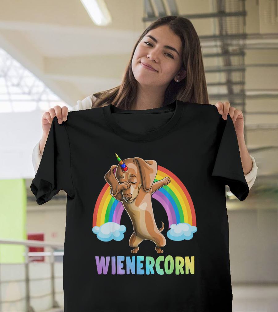 Wienercorn Dabbing Dachshund with Rainbow and Unicorn Horn T-Shirt