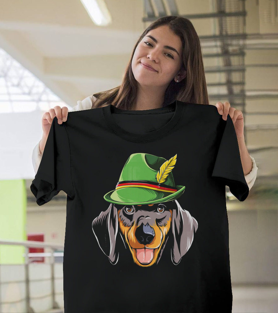 Dachshund in Oktoberfest Hat with Feather T-Shirt
