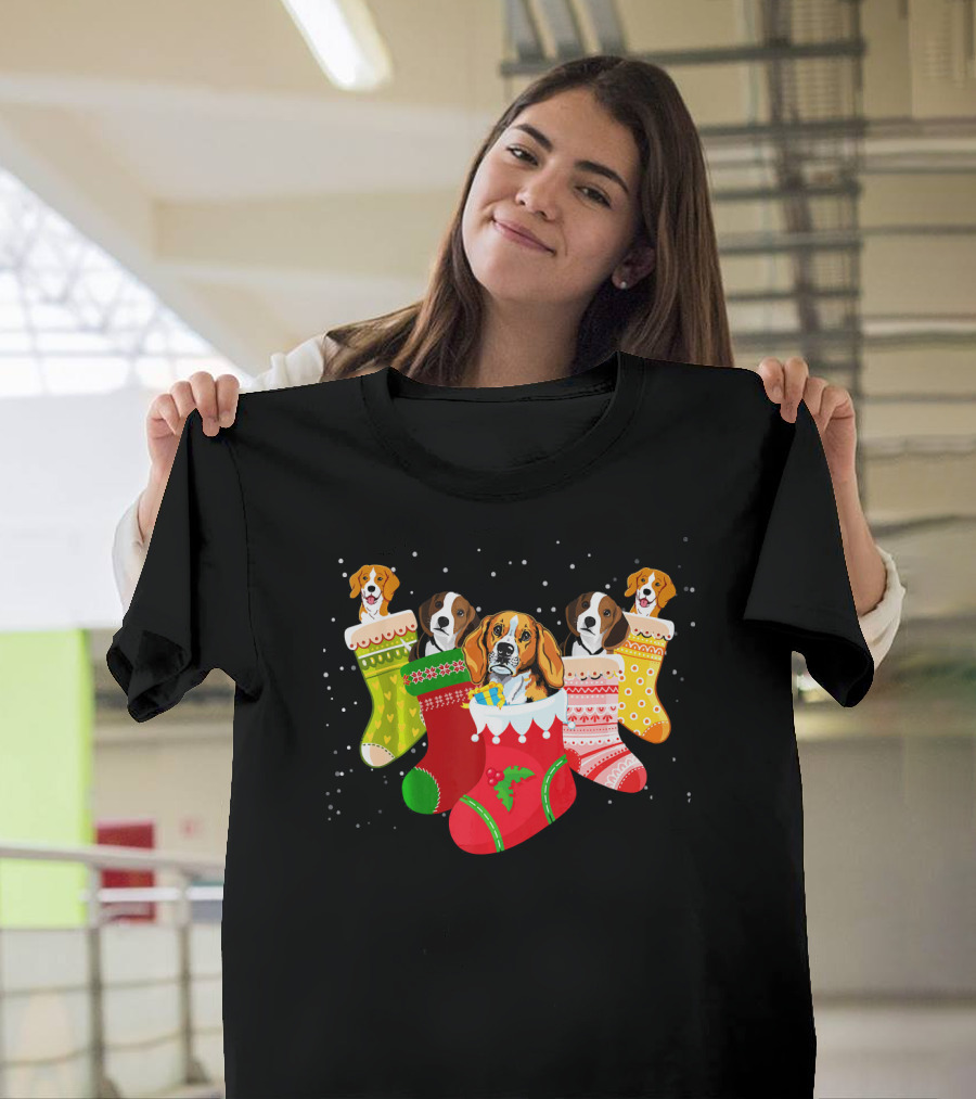 Funny Beagle Christmas Stockings Festive Dog Love Xmas Socks T-Shirt