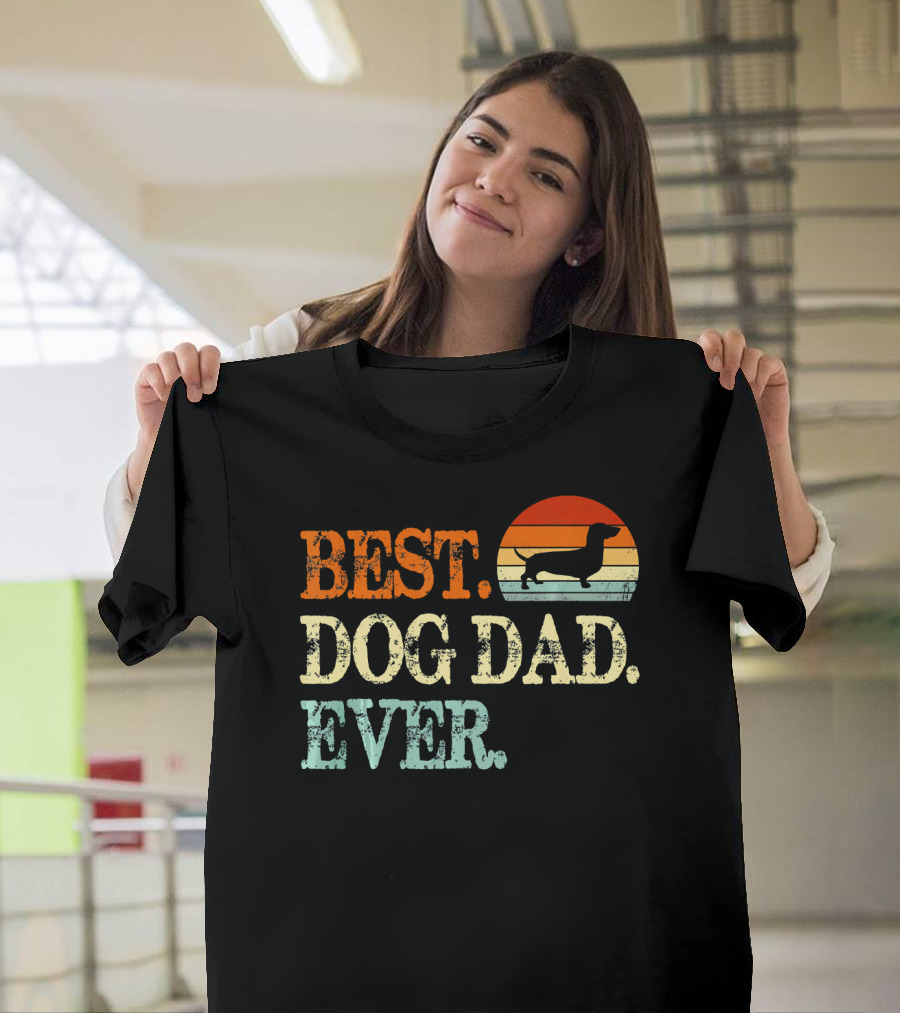 Best Dog Dad Ever Dachshund Retro Sunset T-Shirt