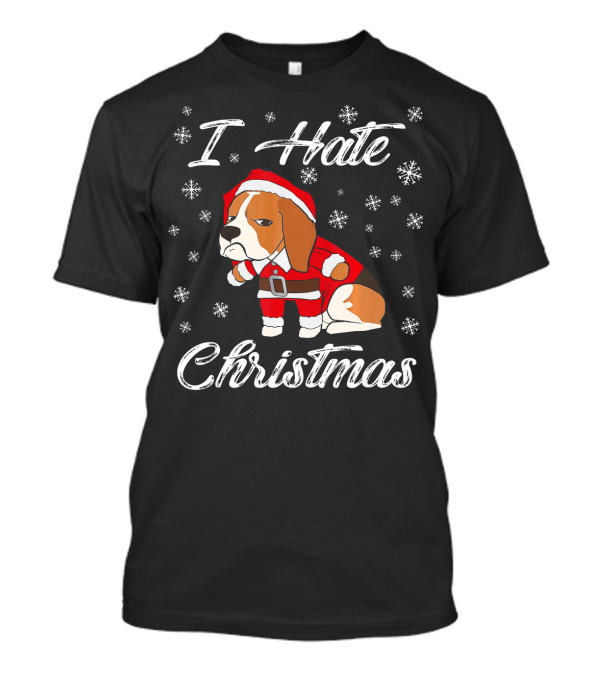I Hate Christmas Funny Beagle Santa Snowflakes T-Shirt