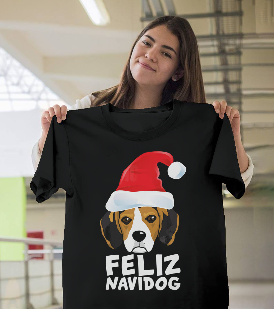 Feliz Navidog Funny Cute Beagle Santa Hat T-Shirt