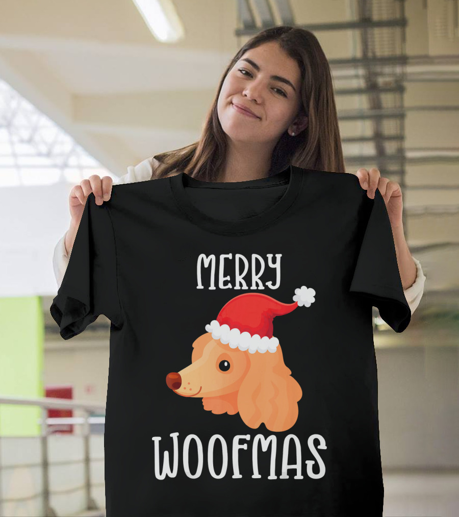 Merry Woofmas Funny Poodle Face Santa Hat Cute Dog Pup T-Shirt