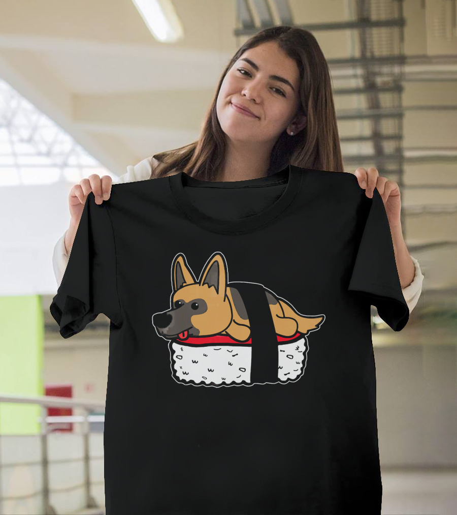 Funny German Shepherd Sushi Nigiri Dog on Rice T-Shirt