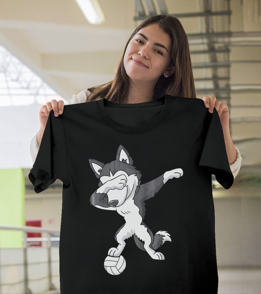 Dabbing Siberian Husky with Volleyball T-Shirt
