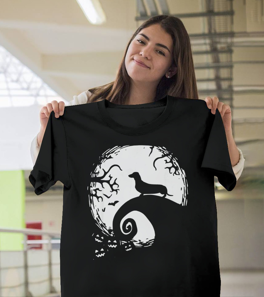 Dachshund Dog Lovers Kids Halloween Spooky Moon Scene T-Shirt