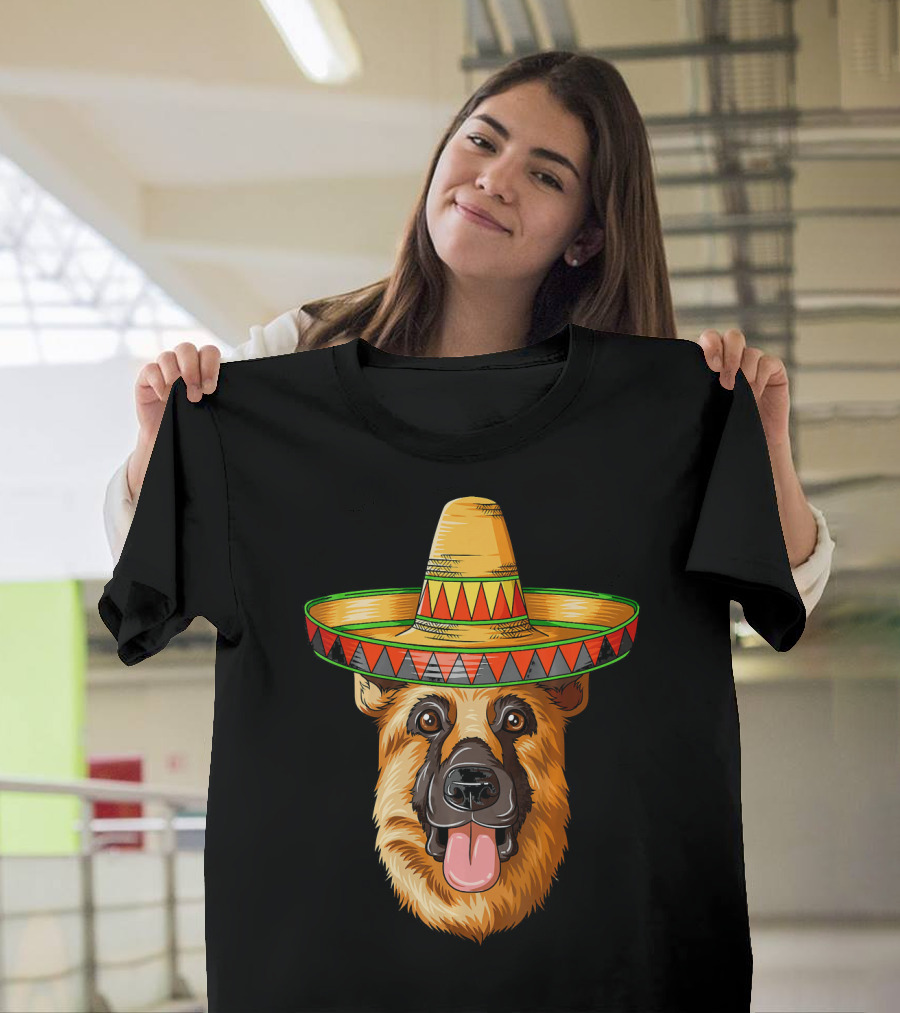 German Shepherd Wearing Sombrero Celebrating Cinco De Mayo Mexican T-Shirt