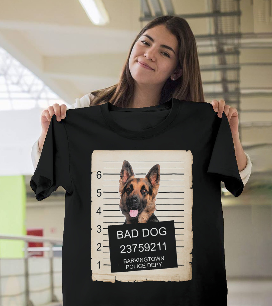 Bad Dog German Shepherd Barkingtown Police Depy Mugshot Lineup T-Shirt