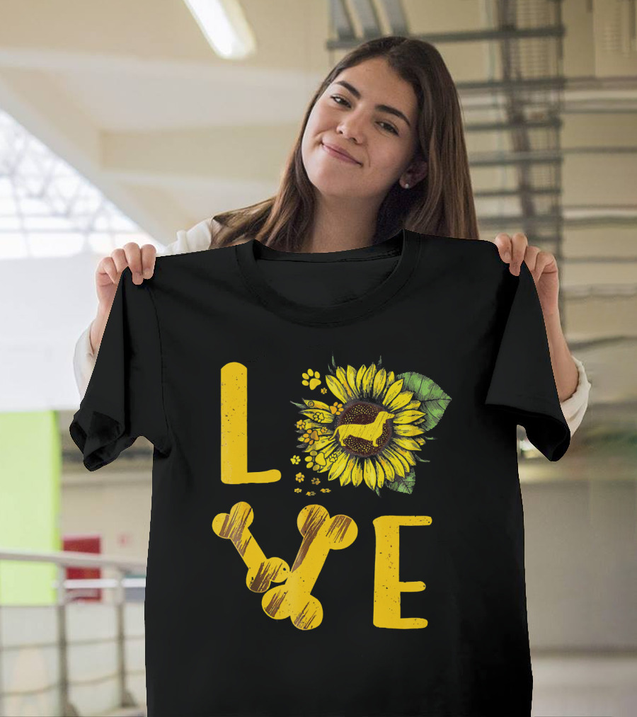 LOVE Dachshund Dog Bone Paw Sunflower T-Shirt