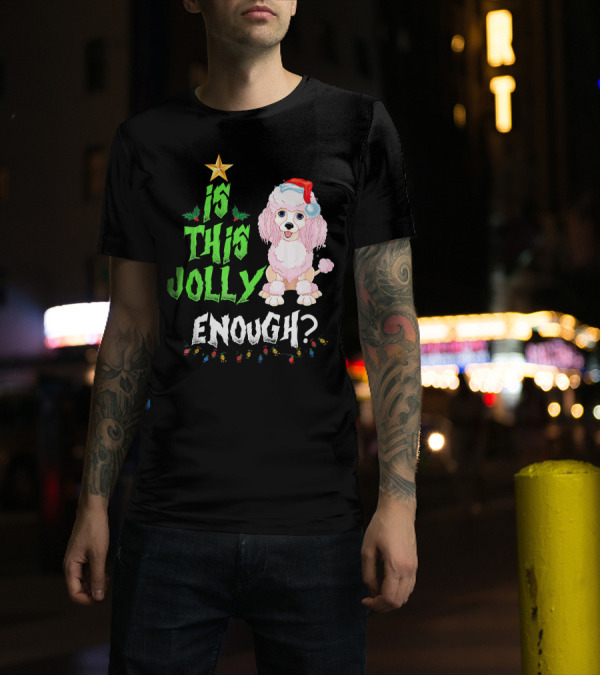 Is This Jolly Enough Noel Poodle Santa With Christmas Lights And Festive Hat T-Shirt