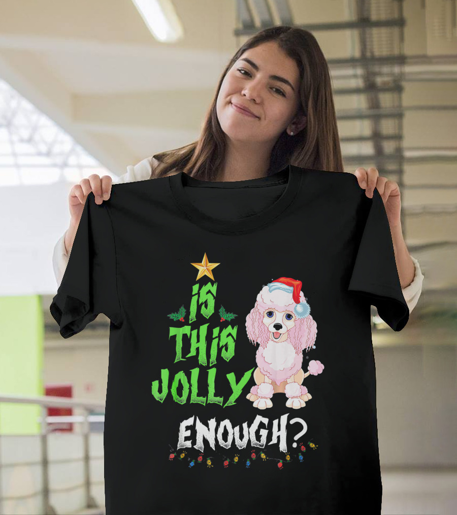 Is This Jolly Enough Noel Poodle Santa with Christmas Lights and Festive Hat T-Shirt