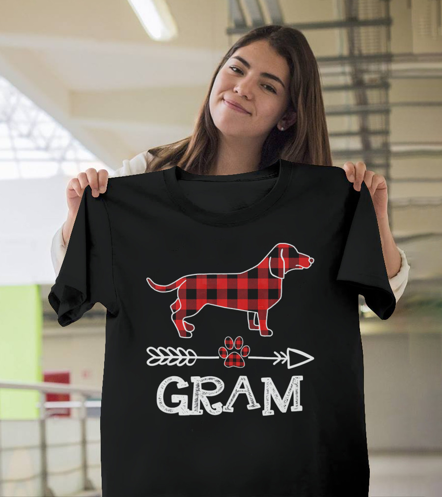 Gram Dachshund Plaid Dog Paw and Arrow Family Pajama T-Shirt
