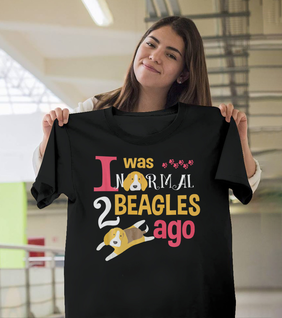 I Was Normal 2 Beagles Ago with Cute Beagle Illustrations and Paw Prints T-Shirt