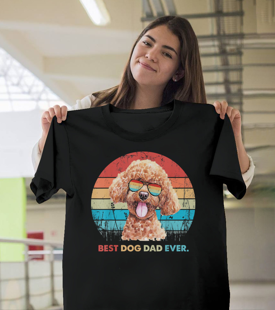 Best Dog Dad Ever Poodle Retro Sunglasses T-Shirt