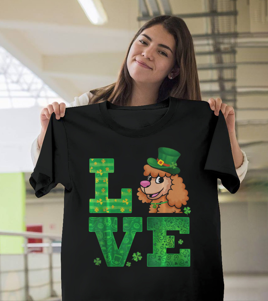 Love Poodle St Patricks Day Green Shamrock Hat T-Shirt