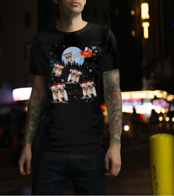 Poodle Reindeer Santa Sleigh Under Moonlight Christmas Scene T-Shirt