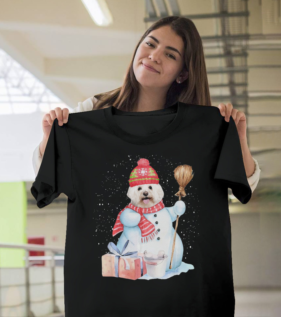 Poodle Snowman Christmas Night Gift Dog T-Shirt