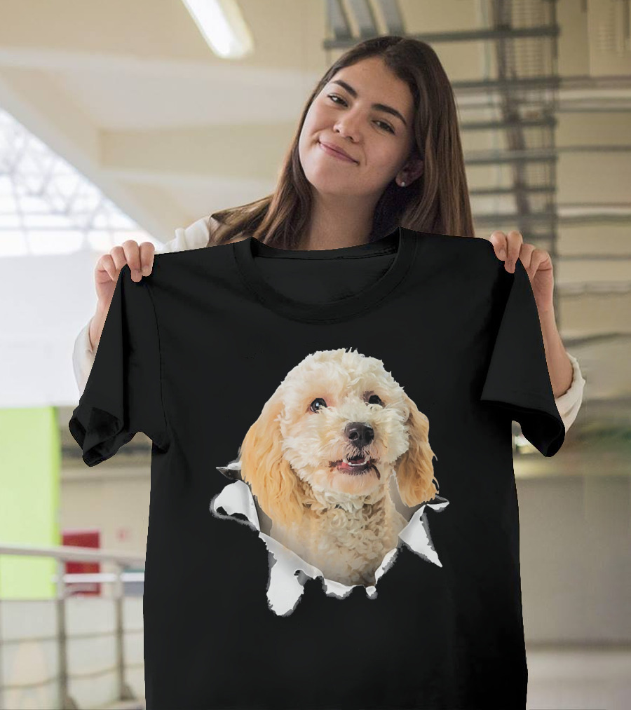 Poodle Crossbreed Dog Ripping Through Paper Hole T-Shirt