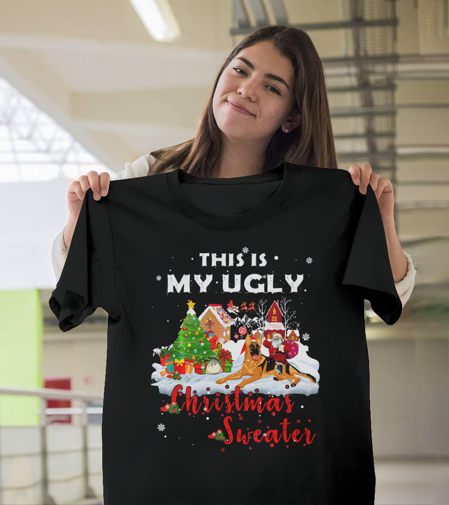 This Is My Ugly Christmas Sweater Santa Riding German Shepherd T-Shirt