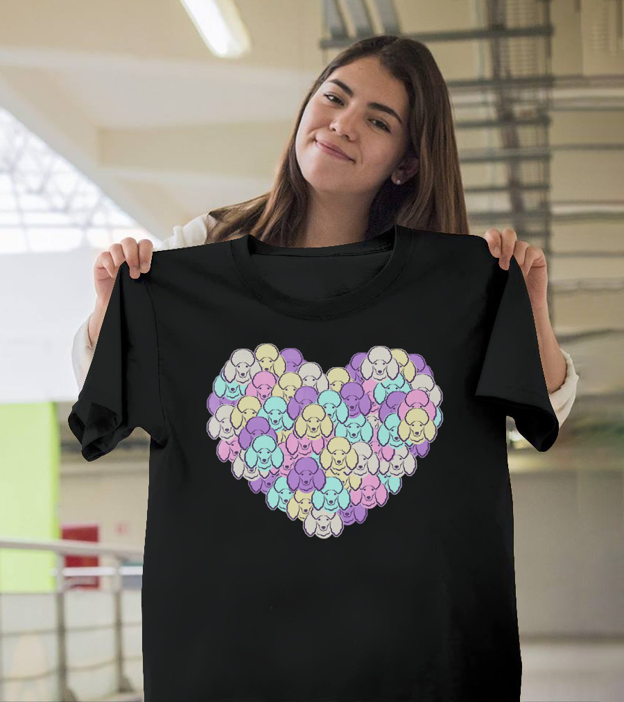 Colorful Poodle Dog Heart Mosaic T-Shirt