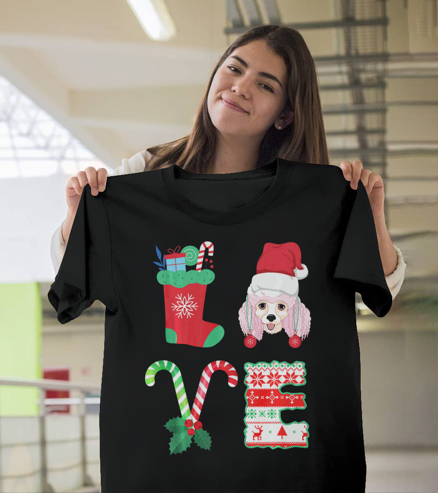 Christmas Love My Poodle Festive Holiday Stocking Candy Cane T-Shirt
