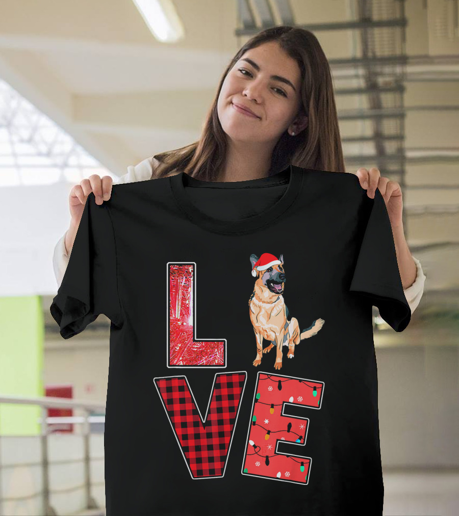Love Christmas German Shepherd Funny Holiday Dog Santa Hat T-Shirt