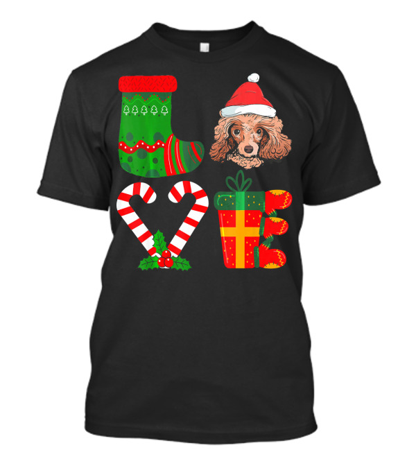 Lover Poodle Christmas Funny Dog Stocking Hat Candy Cane Present T-Shirt