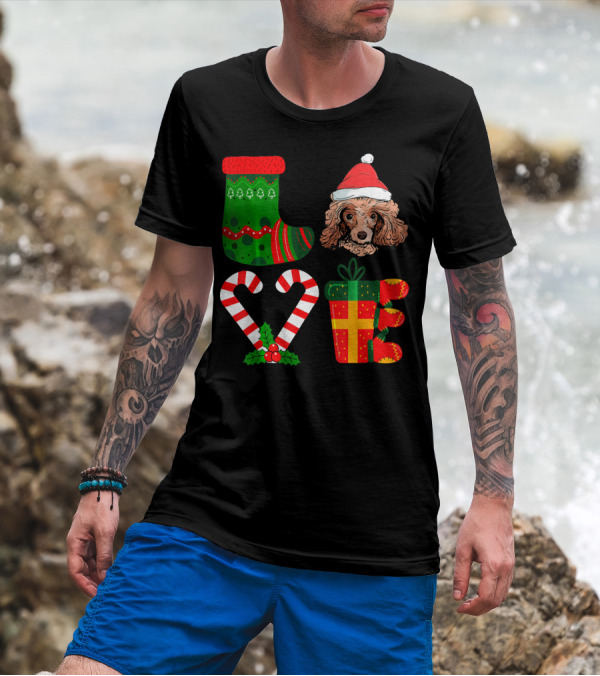 Lover Poodle Christmas Funny Dog Stocking Hat Candy Cane Present T-Shirt