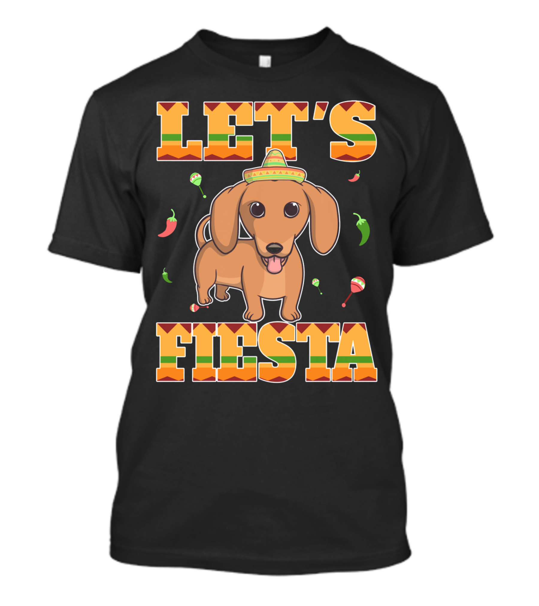 Let's Fiesta Dachshund Dog With Sombrero And Chili Peppers T-Shirt