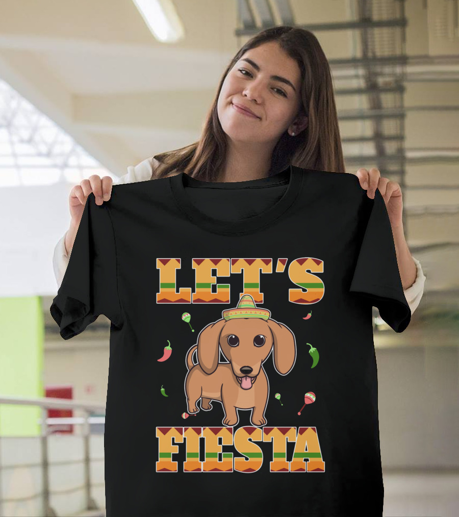Let's Fiesta Dachshund Dog with Sombrero and Chili Peppers T-Shirt