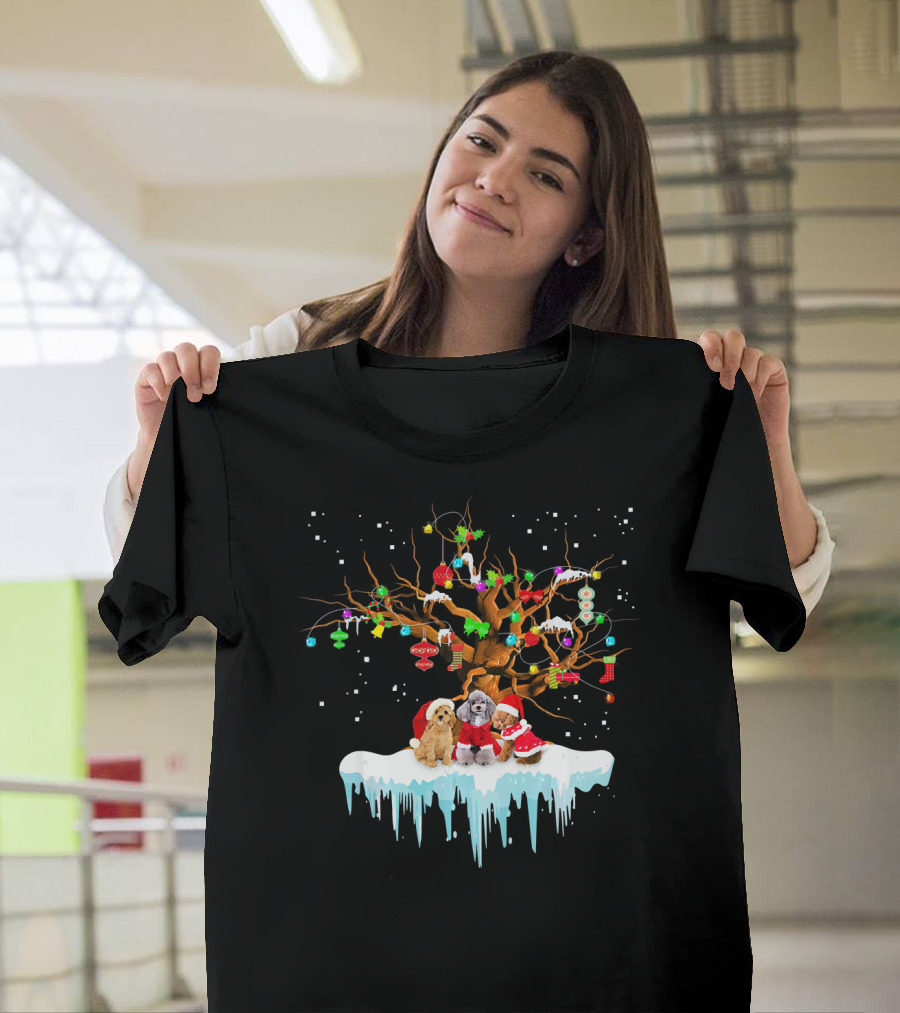 Poodle Santa Hat Christmas Tree Snow Love Festive Dogs Winter Scene T-Shirt