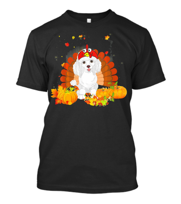 Poodle In Turkey Costume With Pumpkins And Fall Leaves T-Shirt