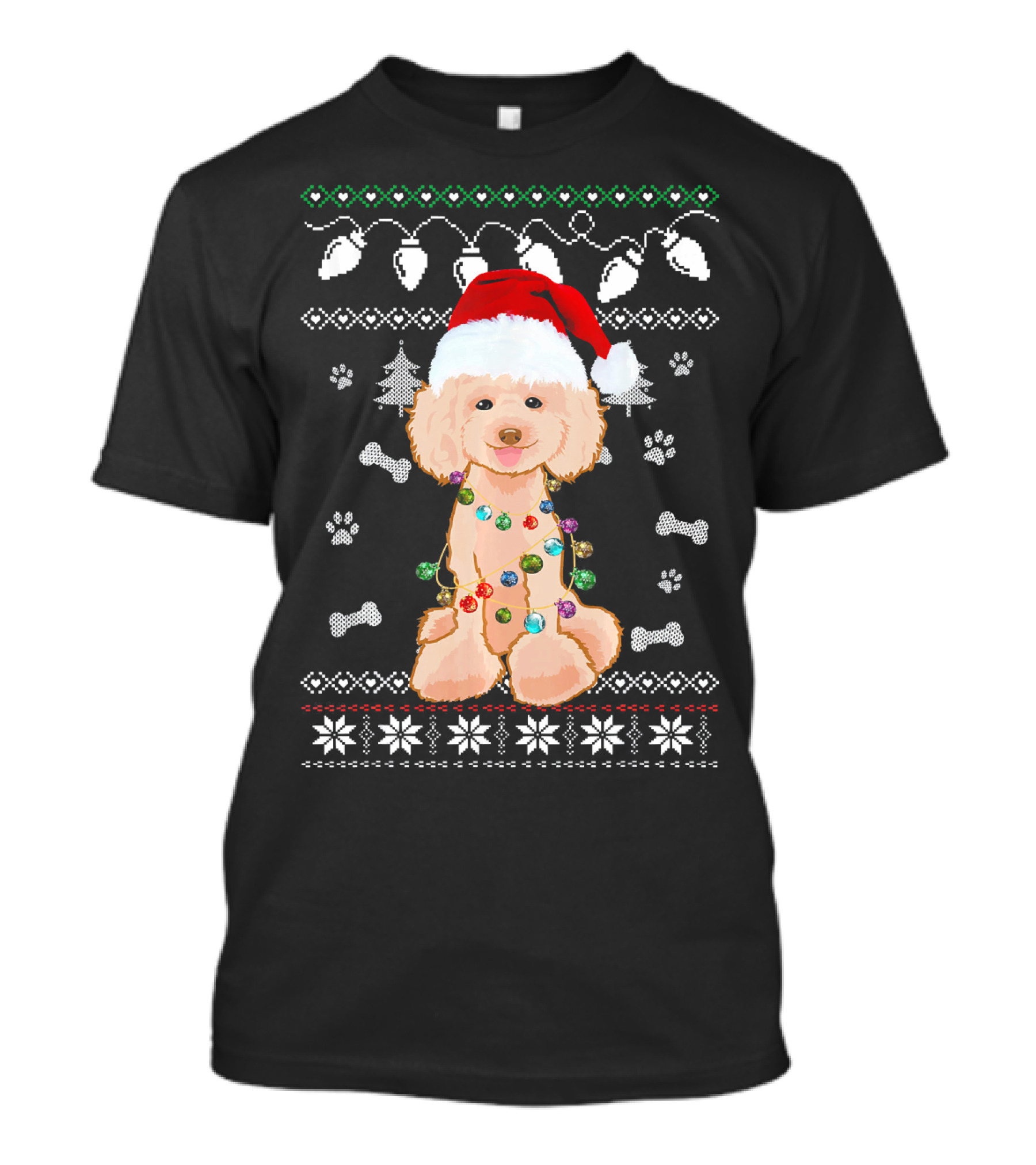 Poodle Christmas Dog Light Santa Hat Holiday T-Shirt