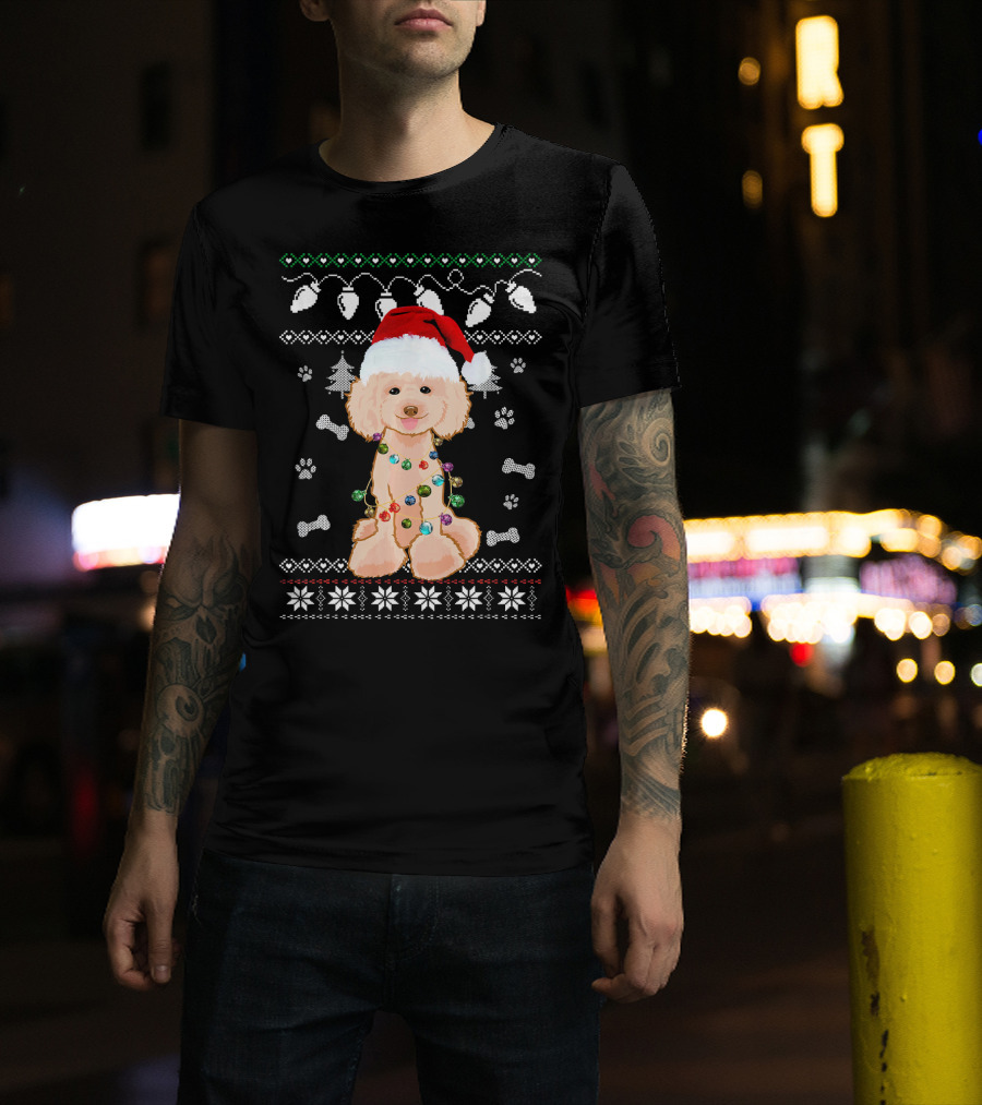 Poodle Christmas Dog Light Santa Hat Holiday T-Shirt