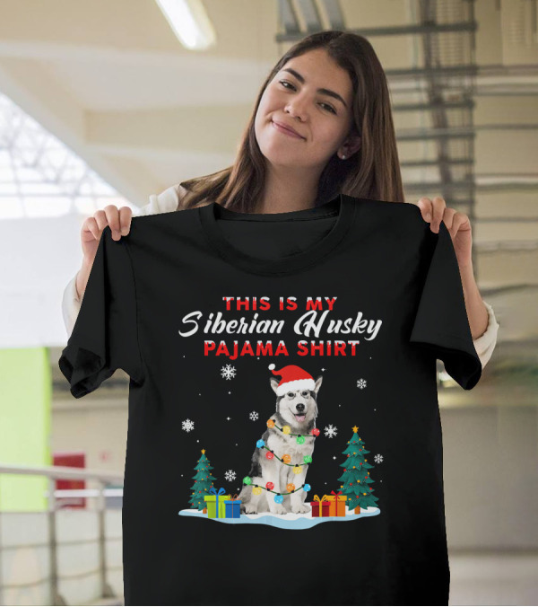 This Is My Siberian Husky Pajama Shirt Christmas Lights Holiday Scene T-Shirt