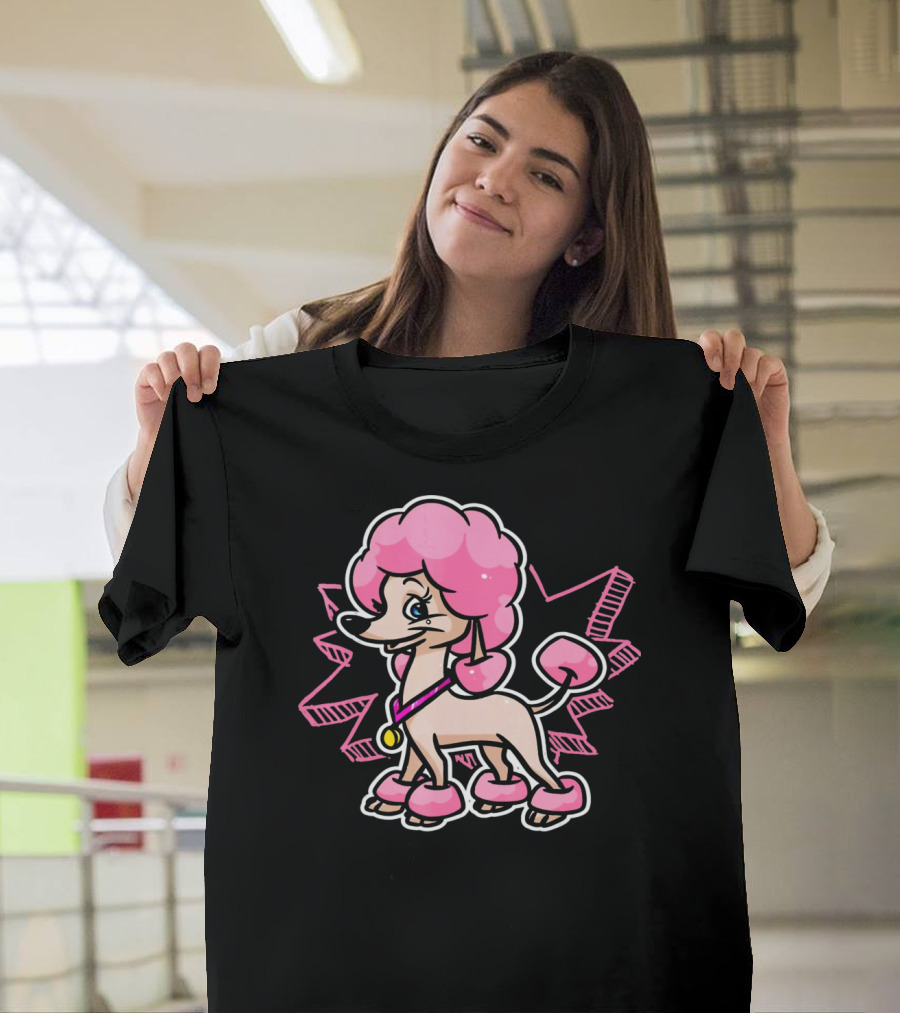 Poodle DogMens Pink Cartoon Poodle with Necklace T-Shirt