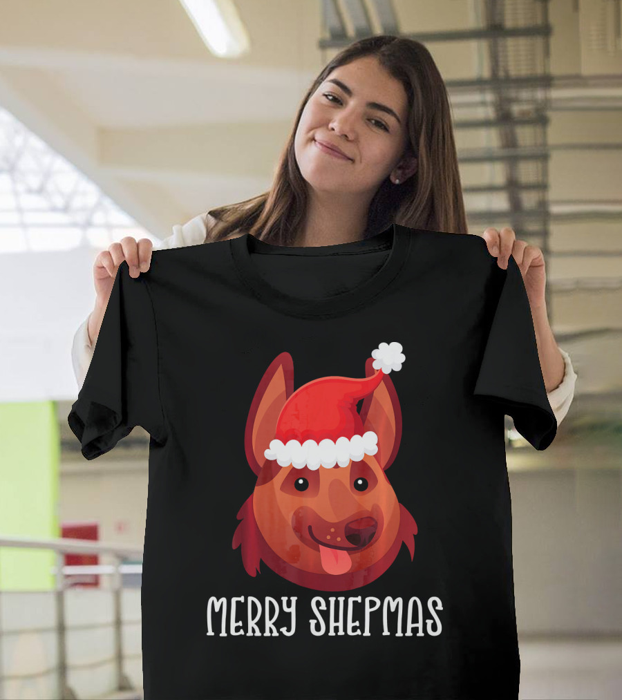Merry Shepmas Funny Dog Lover Owner Germ Shepherd Santa Hat T-Shirt