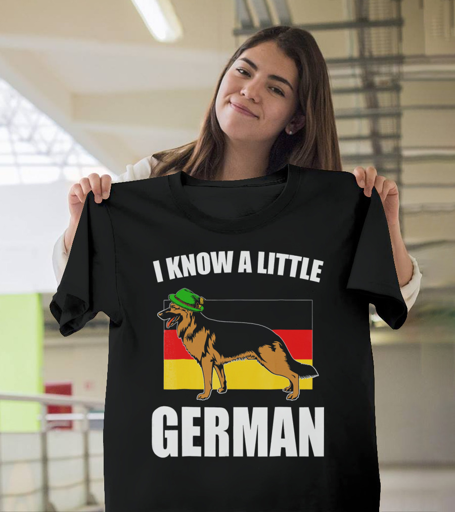 I Know A Little German Shepherd with German Flag and Green Hat T-Shirt