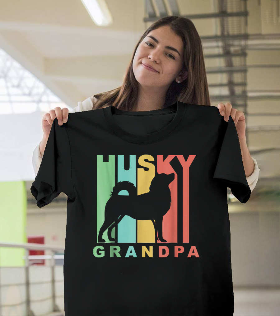 Husky Grandpa Retro Style Dog T-Shirt