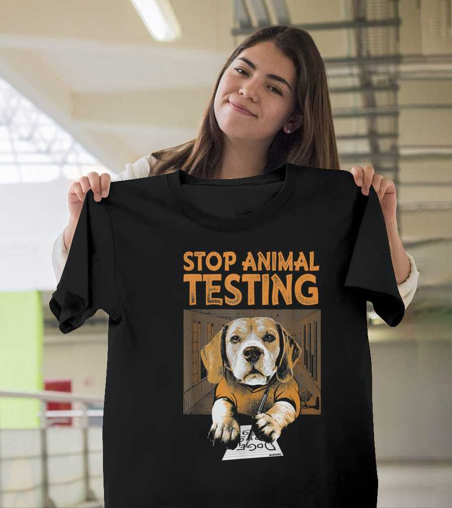 Stop Animal Testing Beagle Protest with Dog Cell Drawing T-Shirt